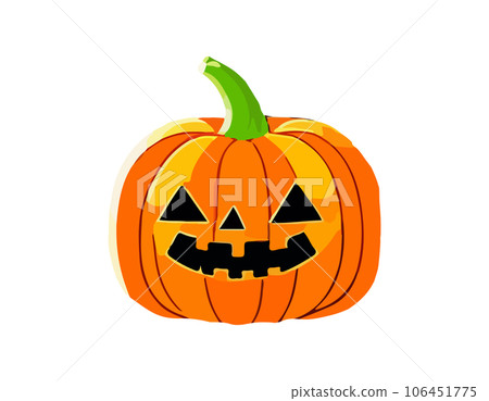 Pumpkin on white background. The main symbol of the Happy Halloween holiday. Orange pumpkin with smile for your design for the holiday Halloween. Vector illustration. 106451775
