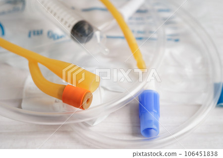 Foley catheter and urine drainage bag collect urine for disability or patient in hospital. 106451838
