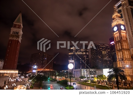Beautiful illuminated night view of casino hotels in Macau 106451920