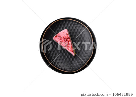 Delicious sweet dessert cheesecake with raspberry and pistachio flavor 106451999