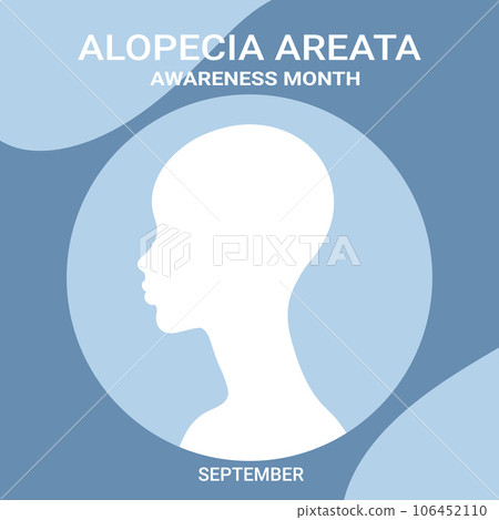 Alopecia awareness month poster. Woman with bald head silhouette. Vector illustration Alopecia awareness month poster. Woman with bald head silhouette. Vector illustration 106452110