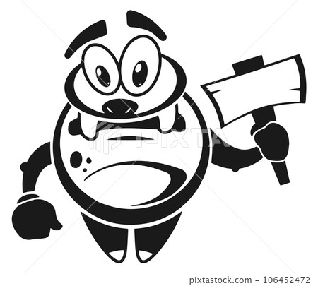 Funny monster with axe. Black fantasy creature icon Funny monster with axe. Black fantasy creature icon 106452472