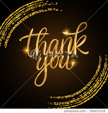 Thank you glitter text. Shiny sparkle 3d vector gold golden lettering calligraphy card 106452526
