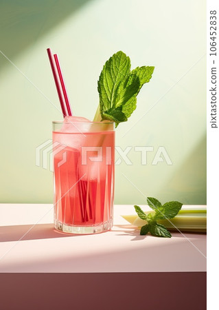 Summer Rhubarb cocktail or soda. Generative AI. Summer Rhubarb cocktail or soda. Generative AI. 106452838