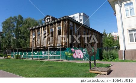 ARKHANGELSK, RUSSIA - July, 29, 2023: old architecture, architectural monuments on Chumbarov-Luchinsky street ARKHANGELSK, RUSSIA - July, 29, 2023: old architecture, architectural monuments on Chumbarov-Luchinsky street 106453010
