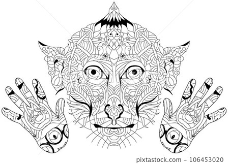 Zentangle monkey head with paws for coloring. Hand drawn decorative vector illustration Zentangle monkey head with paws for coloring. Hand drawn decorative vector illustration 106453020