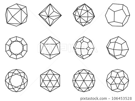 Geometric crystal icon set. Linear gemstone symbols Geometric crystal icon set. Linear gemstone symbols 106453528