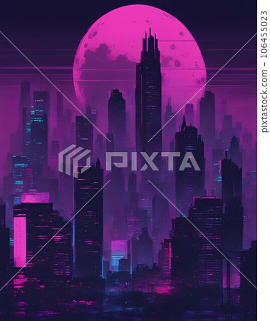 Cyberpunk City Skyline at Night 106455023