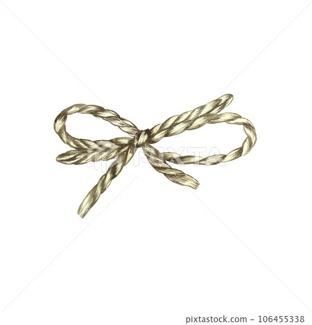 Linen thread tying a bow. Watercolor illustration. Isolate on white background. for design solutions. Linen thread tying a bow. Watercolor illustration. Isolate on white background. for design solutions. 106455338