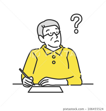 Illustration of a senior man writing while thinking 106455524