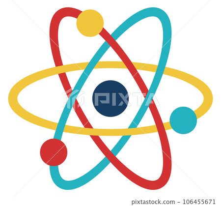Atom model icon. Nuclear physics color symbol 106455671