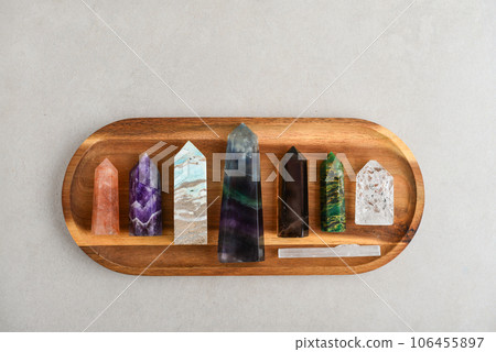 Minerals towers of healing crystals top view 106455897
