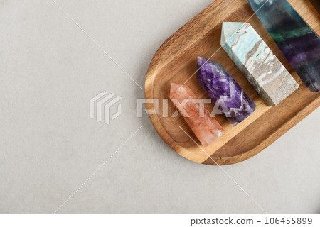 Minerals towers of healing crystals top view Minerals towers of healing crystals top view 106455899