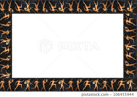 Frame with ancient Greek athletes. In the style of ancient Greek vase painting. Watercolor illustration, hand-drawn. Isolate. For postcards, prints and posters. for banners. 106455944