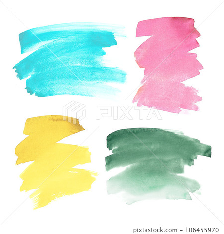 Set of colorful watercolor stains on white background, artistic textures for design. Watercolor hand drawn illustration. Designed for backgrounds of flyers, banners, postcards. For invitation, poster. Set of colorful watercolor stains on white background, artistic textures for design. Watercolor hand drawn illustration. Designed for backgrounds of flyers, banners, postcards. For invitation, poster. 106455970