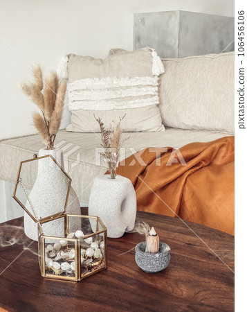 Decorative lava stone vases with dry flowers, jewelry box and incense stick 106456106