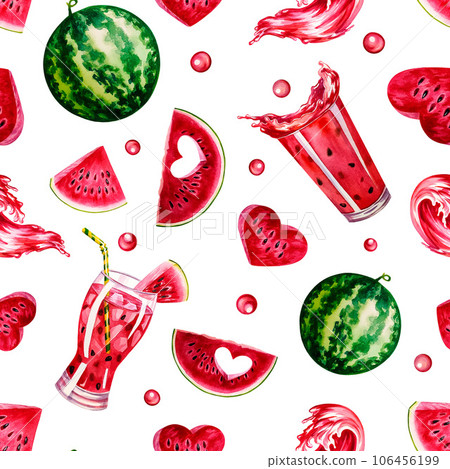 Watermelon. seamless pattern. Watercolor. For design solutions for labels, packaging. For textiles and backgrounds. 106456199