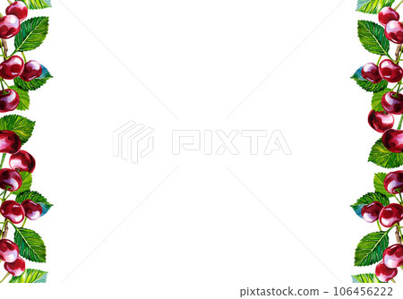 Cherry, frame, fresh natural health product. Watercolor illustration. Isolated. For labels, packaging and banners. Cherry, frame, fresh natural health product. Watercolor illustration. Isolated. For labels, packaging and banners. 106456222