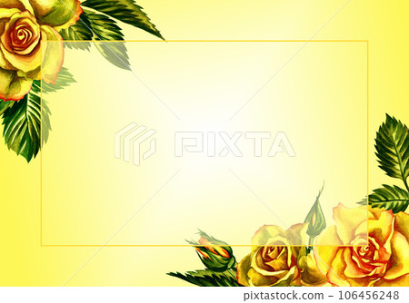 Roses are yellow. Floral frame. Watercolor illustration. For wedding, greeting and invitation cards watercolor design. Roses are yellow. Floral frame. Watercolor illustration. For wedding, greeting and invitation cards watercolor design. 106456248