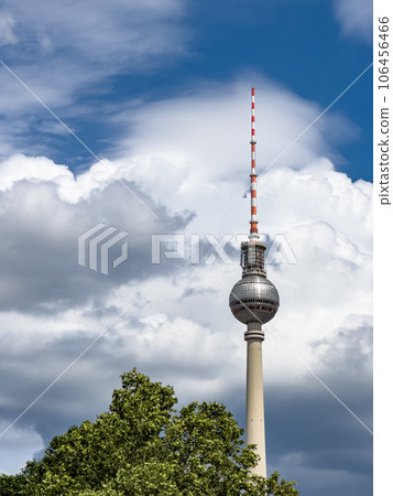 Alexanderplatz TV tower on the beautiful blue sky background with  clouds. 106456466