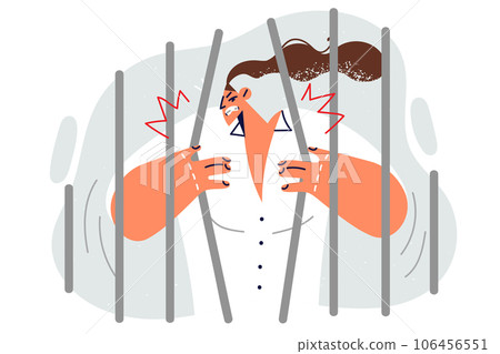 Hostage woman breaks bars in order to get free and avoid imprisonment associated with breaking law Hostage woman breaks bars in order to get free and avoid imprisonment associated with breaking law 106456551