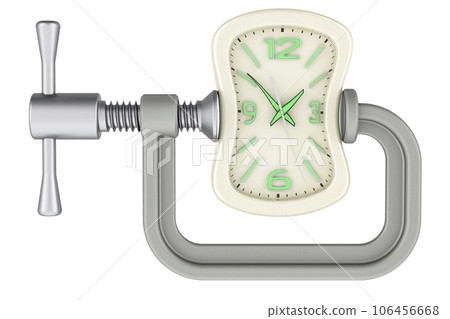 Wall clock squeezed in a clamp concept, 3D rendering 106456668
