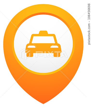 Yellow geo pin with car sign. Transport location pointer Yellow geo pin with car sign. Transport location pointer 106456698