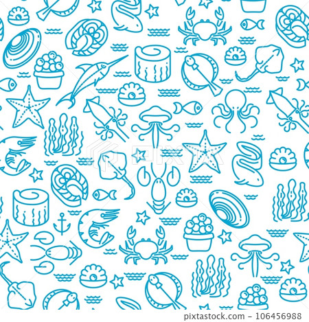 Seafood seamless pattern. Marine doodle. Underwater fauna 106456988