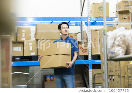 Young man working in a warehouse 106457725