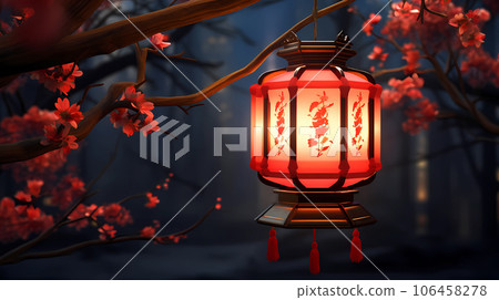 手绘卡通中国节日红灯笼插画 106458278