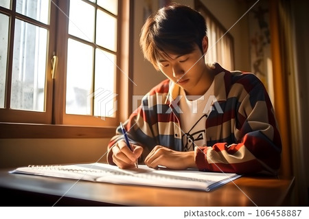 男性高中生正在學習 6 AI 生成的圖像 男性高中生正在學習 6 AI 生成的圖像 106458887