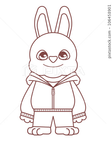 Cute rabbit character line drawing illustration wearing a hoodie 106458901
