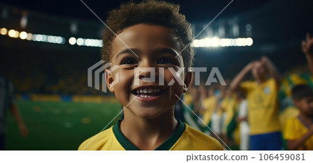 Children having fun cheering for a sports team. AI-generated content. 106459081