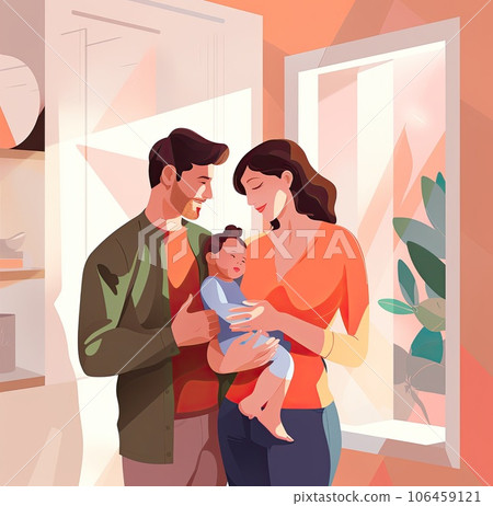 Family love parenthood baby concept. Parents spend happy moments with the newborn child. AI-generated content. 106459121