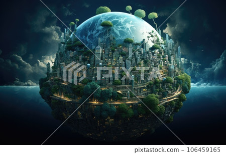 Environmental earth globe image, in the style of intricate cityscapes. AI-generated content. 106459165