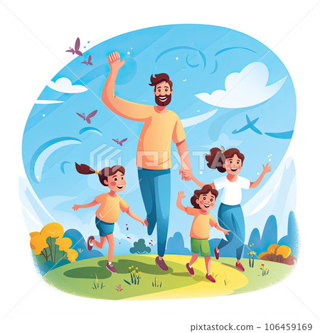 Happy family. Cute couple with in cartoon flat style. Period of family life, parenthood concept. AI-generated content. 106459169