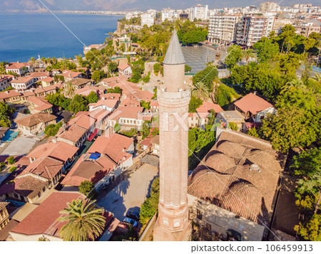 Sultan Alaaddin Camii Minaret. Antalya Turkey. Drone view 106459913