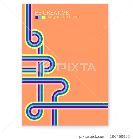 Orange vintage background with intertwined lines and 70s-style stripes. Orange vintage background with intertwined lines and 70s-style stripes. 106460933