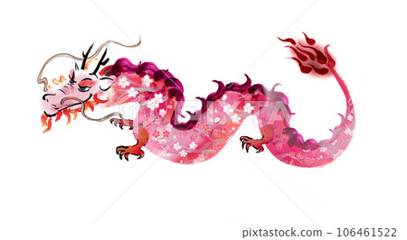 2024 zodiac dragon ink painting style hand-painted material (pink plum blossom pattern) 106461522