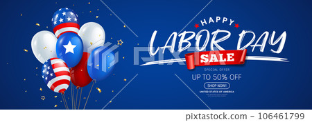 Happy Labor day sale, balloons in national colors of american flag banner 106461799