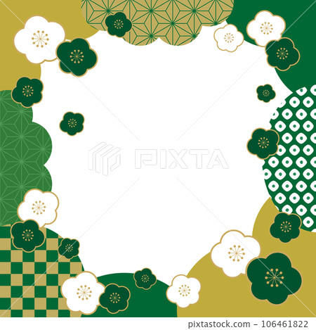 Plum and Japanese Pattern Japanese Style New Year Banner Frame Background/Square/Green/Transparent 106461822