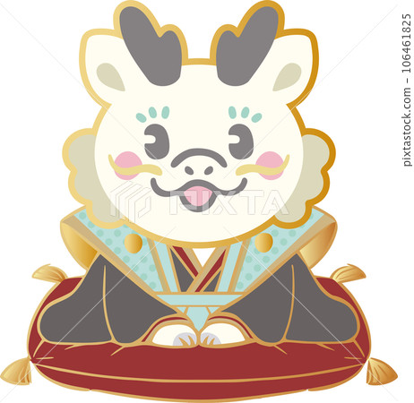 新年賀卡2024年龍年龍年賀卡素材福助娃娃福助白龍龍年可愛插畫素材 106461825