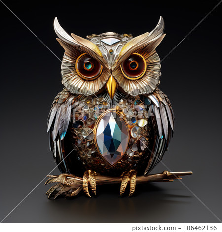 An owl made of beautiful gemstones. Bird. Wildlife Animals. Decorations. Illustration, Generative AI. 106462136