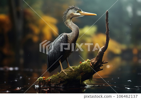 Image of cormorant spreads in the fertile forest. Bird. Nature. Illustration, Generative AI. Image of cormorant spreads in the fertile forest. Bird. Nature. Illustration, Generative AI. 106462137