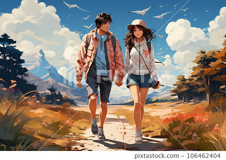 Couple hiking in autumn mountains Couple hiking in autumn mountains 106462404