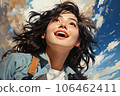 young beautiful woman looking up at the sky 106462411