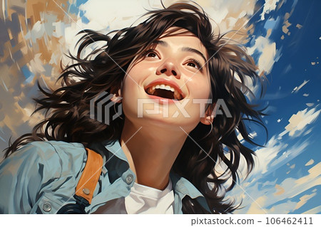 young beautiful woman looking up at the sky 106462411
