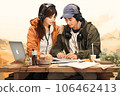 Young men and women having a meeting outdoors 106462413