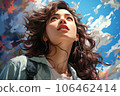 beautiful woman looking up at the sky 106462414