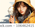 Woman wearing a hat and holding a magnifying glass 106462415